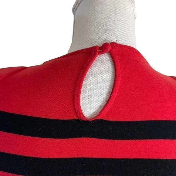 French Connection Black and Red Striped Bodycon Stretch Dress Size 4 Keyhole - Picture 7 of 8